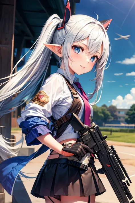 Girl，Pointed ears，Shooter，submachine gun