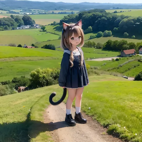 Cat girl countryside scene