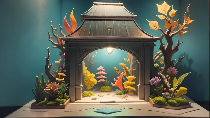 （Pop-up Books：1.5），（aquarium），（Colorful、Highest quality、Attention to detail、masterpiece、Folk art、Cinematic Lighting Effects、4K、Chiaroscuro）