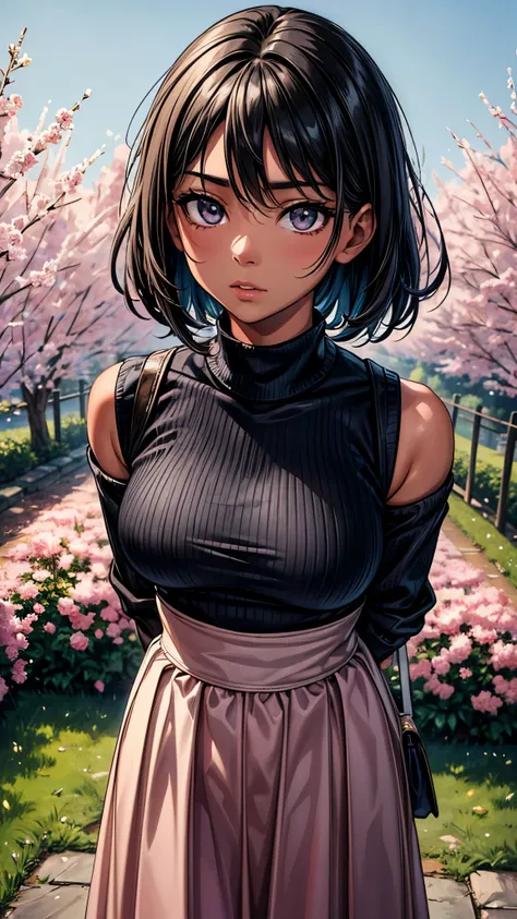 ((From above)),((look up2.0)),((face close up)),beautiful detailed eyes, beautiful detailed lips, extremely detailed eyes and face, longeyelashes, 1 Japanese girl, outside the countryside,16 years old,((dark skin color2.0)), (very short black hair),displea...