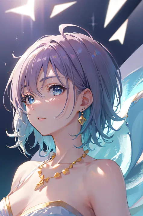 masterpiece, Highest quality, Consciousness upward, Sax Blue, プラチナEarrings, Platinum Necklace, White Dress, One Girl, cute, (Dynamic Lighting:1.2), Cinema Lighting, Delicate facial features, Detailed eyes, Sharp pupils, Realistic student, Written boundary ...