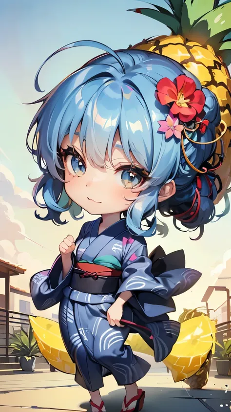 ((style:Colored pencil,pale colour)),(Chibi animation、One Chibi、masterpiece、Colored pencilで描かれた:1.2)、(Chibi Body、Small face、Cute all over、Light blue hair color, Short chignon hair:1.4),(Highly detailed eyes、Golden Eyes、Breast enlargement、Gloss Lip、 :3, Aho...