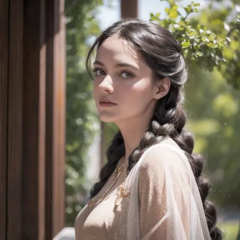 arafed photo of a woman with a braid in her hair, in her early 20s, maria fortuny, marianne collins, nadezhda tikhomirova, photo...