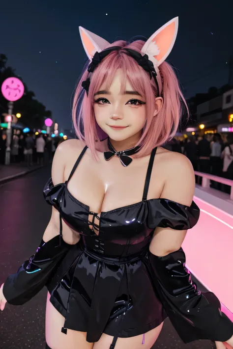 Open-air bath at night、Night、Night town、Neon glowing town、Showa townscape、Under the streetlight、Red dress、blue hair、nighttime scene、cleavage of the breast、(8k, top-quality, masterpiece:1.2), (realisitic, Photorealsitic:1.37), Ultra-detail, 1 girl in, Whole...