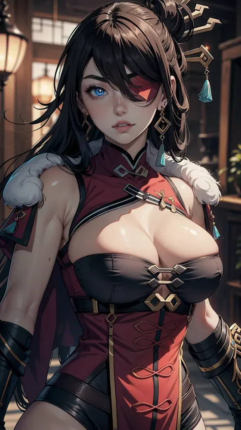 ((masterpiece)),(bestquality),((ultra-detailed)), (beautiful detailed face), depth of field,detailed,((beautiful detailed eyes)), big breast, (wielding a greatsword), beidoudef, eye patch, body 3:4.