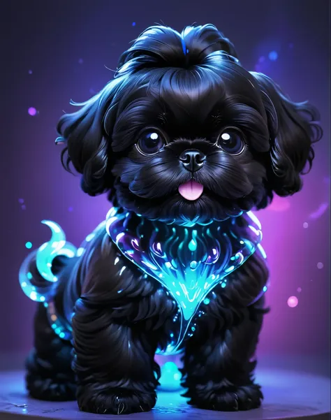 glowing bubble adorable black shih tzu puppy