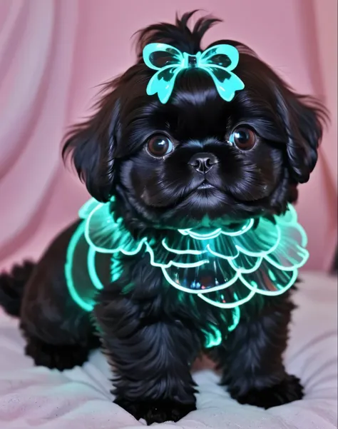 glowing bubble adorable black shih tzu puppies