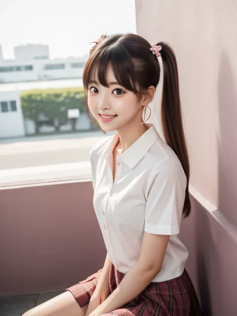 Twin tails、Earrings、very cute、Ulzzang, (8k, RAW Photos, Highest quality, masterpiece: 1.2), (Realistic, photo-Realistic: 1.37), Very detailed, 1 girl, cute, alone, Beautifully detailed skies, Detailed Coffee, Pink wall、Sitting, Date, (My nose turned red), ...