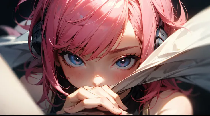 masterpiece, Best Quality, Best Quality, masterpiece, High resolution, focus, animated style, by the wide, pink hair, hair that covers the ears high, showy, colors