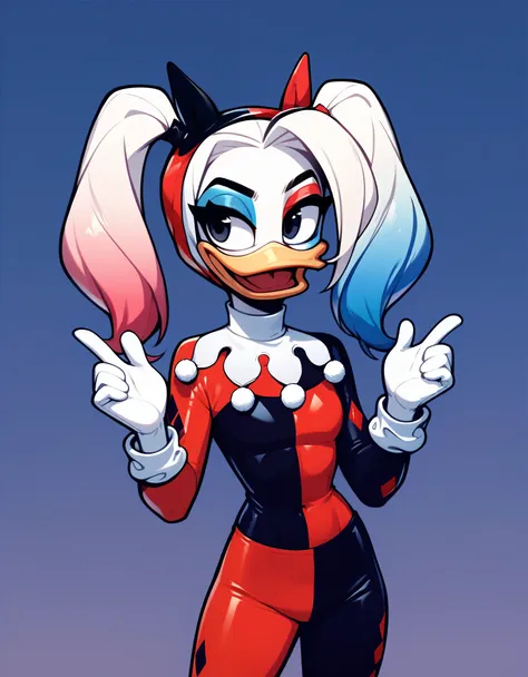 score_9, score_8_up, score_7_up, score_6_up, source_furry, by ducktales, anthro duck, white hands, della duck, white hair, black...