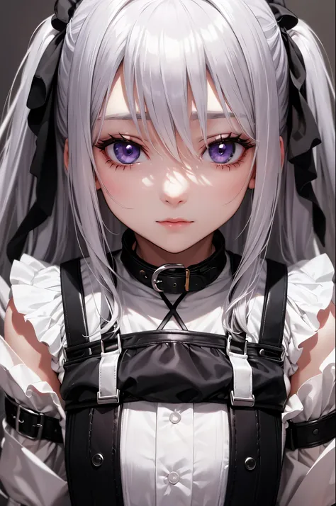 Silver Hair、Small breasts、A slave girl who loves her master、Wearing a collar and wearing slave clothes、Upper body suspenders、Wide suspenders completely hide nipples、Suspender Bra、Master&#39;s orders are absolute obedience、Serving your husband、Shy blush、Est...