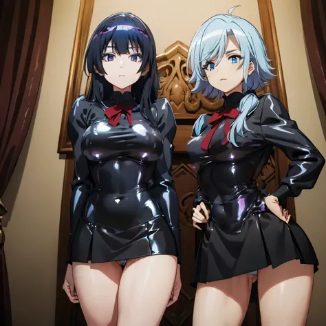 (((black delmo uniform, extremely glossy latex)))