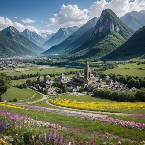 Medieval big city Sacred mountains, temples and fields of heavenly flowers.

