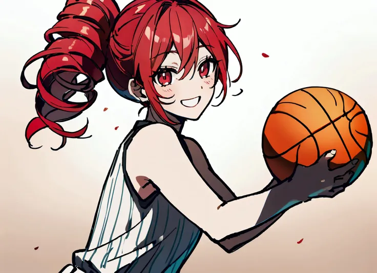 Red hair, plays basketball, smiles