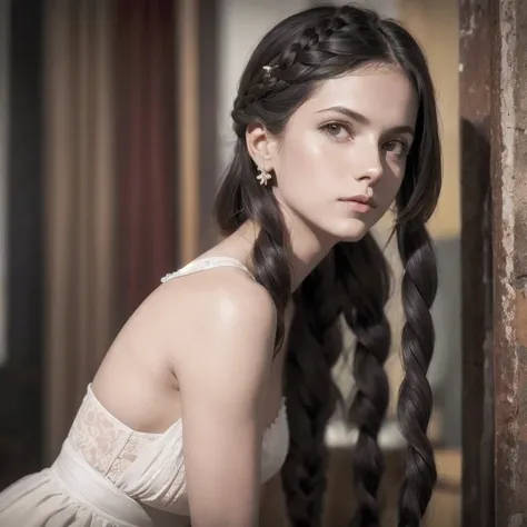 arafed photo of a woman with a braid in her hair, in her early 20s, maria fortuny, marianne collins, nadezhda tikhomirova, photo...