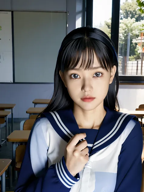 
lens: 135mm f1.8, (Highest quality),(RAW Photos), (Tabletop:1.1), (Beautiful 13 year old Japan girl), Cute Face, (Deeply chiseled face:0.7), (freckles:0.4), Spotted sunlight, Dramatic lighting, (Sailor suit), dark blue, Long sleeve, (In the classroom), sh...