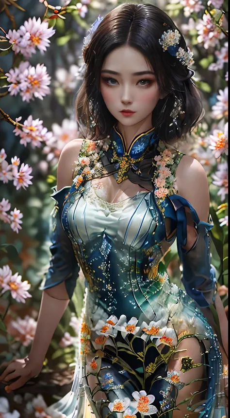 anxious woman in blue and white dress taking photo, beautiful and attractive anime woman, beautiful fantasy queen, inspired by z...