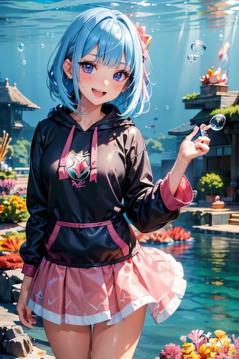 best quality, (masterpiece:1.3), absurdres, highres,16k, ultra high res, official art, illustration,extremely detailed, 1girl, solo, full body, 20yo, 
delicate lines tailed face, (medium hair:1.9), (side swept bangs:1.7), (beautiful (aquamarine blue) hair:...