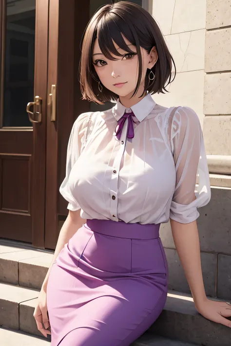 One Woman, alone, middle aged, Beautiful middle aged woman、I could see the whole body、 ((short hair)), ((Brown eyes, Beautiful eyelashes, Realistic eyes)), ((Detailed face, blush:1.2)), ((Smooth texture:0.75, Realistic texture:0.65, Realistic:1.1, Anime CG...