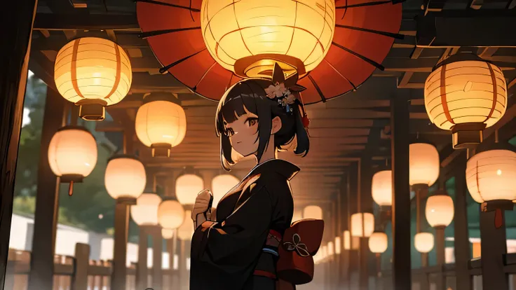 Lantern　Japanese kimono girl　