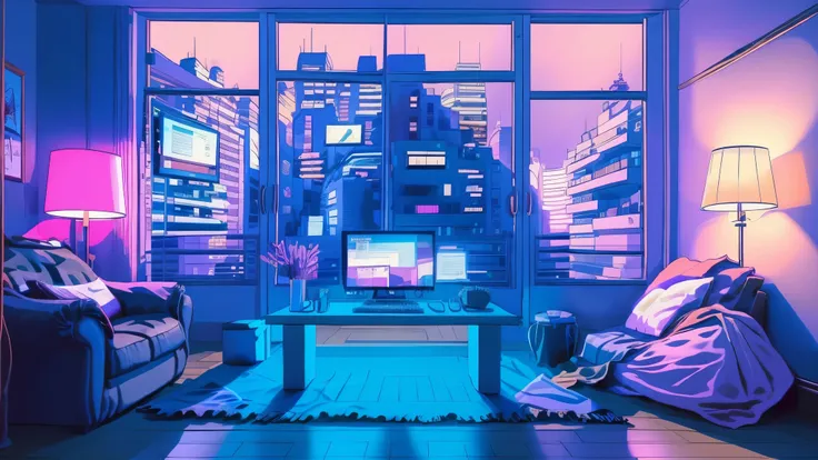 Girl is a trader, Pink Theme, Style Anime, computer, living room, in the computer screen is chart stock night light , (Very detailed:1.2), (Warm Light:1.2), masterpiece, Surreal,32K, Very detailedCG Unity 8K壁紙, Highest quality  (masterpiece,Highest quality...