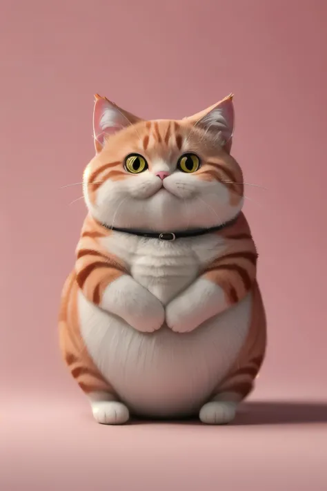 master piece,high quality,fat cute pink cat,with a belly,clean background,