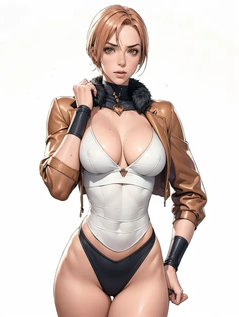 (((Annie Lennox))), (((copper color suit))), (scars), (((bandaged arms))), (((Copper-colored clothes))) ((fur hood)), (((best qualityer: 1.4))), (Unbeatable masterpiece), (hiper HD),(CG 8k hyper-realistic), brave face, (((breasts big))), (((hyper feminine)...