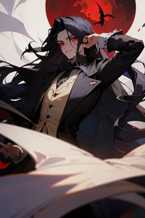 1 , boy, vampyre, with long hair and Victorian-era clothes