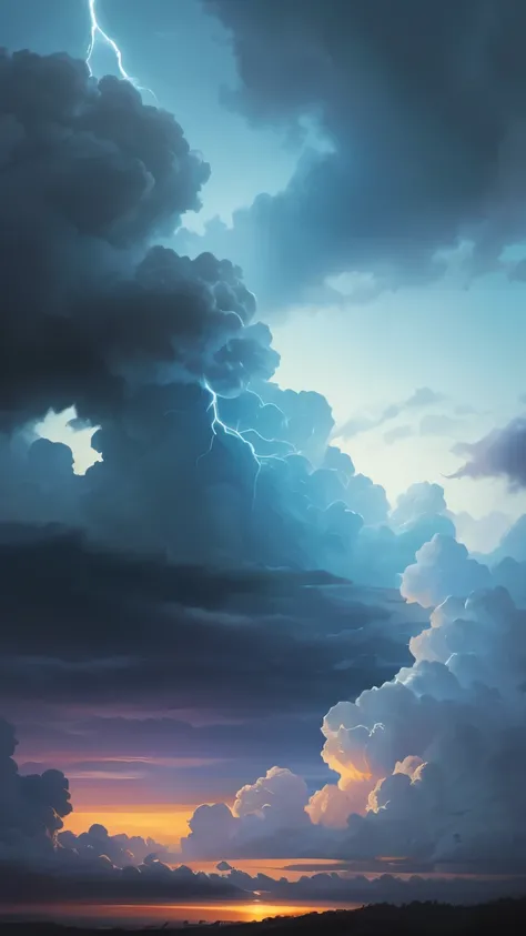 ((best quality)), ((masterpiece)), (detailed), A digital illustration of a dark blue sky with storm in the background