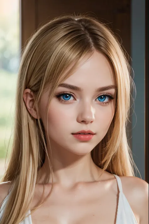 (Best quality,8k,high resolution,masterpiece:1.2),Digital Artwork,Pokémon_Eevee,A girl,Delicate face,Delicate eyes,Mi blonde hair,Long straight hair,shiny blue eyes,Red lips,Men's white collar shirt,suspender long skirt,necklace,Pretty Face,Large Breas...