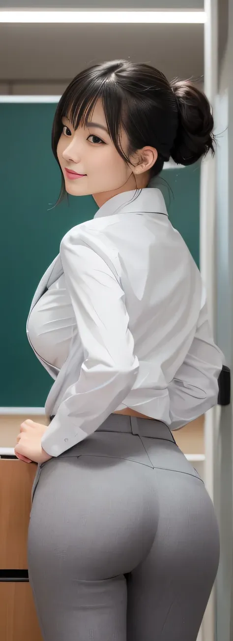 Highest quality, masterpiece, Ultra-high resolution, (Realistic:1.4), RAW Photos, Very detailed, Perfect Anatomy, Very beautiful Japanese female office worker、Back view、（（（Her beautiful, big, Perfect ass sticking out for the camera：1.4）））、Very close to the...