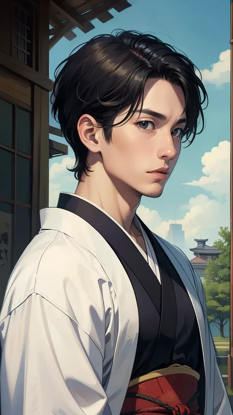 ((Highest quality)), ((masterpiece)), Handsome、kimono、mysterious、Upper Body、True Face、Short Hair