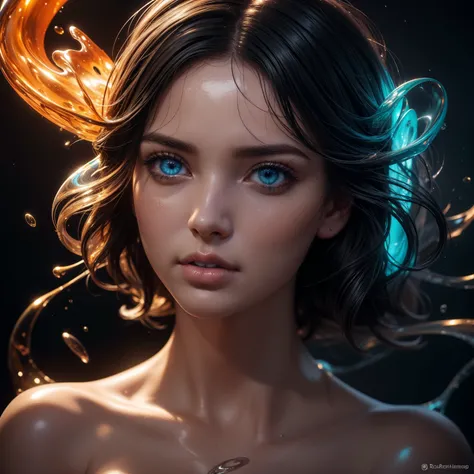 ultra detailed artistic abstract photography of liquid lust, detailed captivating eyes on molten statue, asymmetrical, gooey liquid hair, color exploding lips, highly refractive skin, Digital painting, colorful, volumetric lighting, 8k, by Cyril Rolando, b...