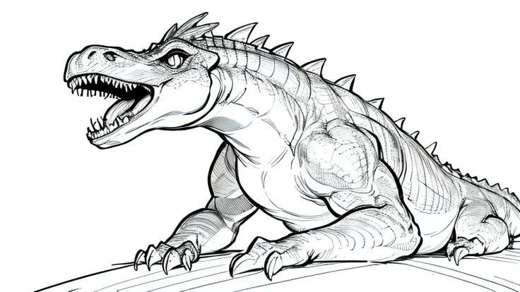 dinosaur, White background, monochrome, line drawing, ((Sketch)