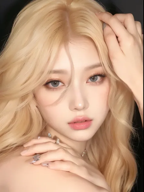 Long hair blonde woman holding white mobile phone., Portrait of Kim Petra, popular makeup in korea, Portrait of Blackpink Josh, Blackpink&#39;s Roseanne Park, Best Face, popular korean makeup, Brutal Korean Gothic Girl, Avamax, with long white hair, You ne...