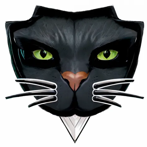 a close up of a black cats face with green eyes, anthropomorphic female cat, cybercat, cat head, anthropomorphic cat, cat detailed, cat face, !!!! cat!!!!, cat design, meow, cat theme logo, whiskers, black cat, illustration of a cat, catwoman, a cat, angry...