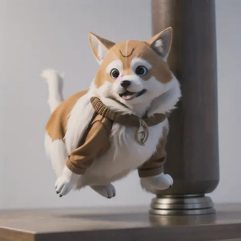 powerpuffy puppy floating in the air