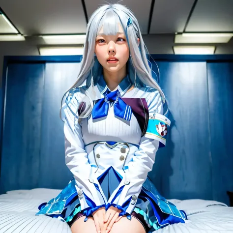 covering eyes,(((Liz Hellesta))),(Liz Hellesta髪),((Dressed seriously)),(((Do not expose breasts))),masterpiece, Highest quality ,(1 beautiful woman), Liz Hell,cameltoe,(Straight gray straight hair,((Bangs)),((Beautiful Japanese woman face)),Thin face,((Th...