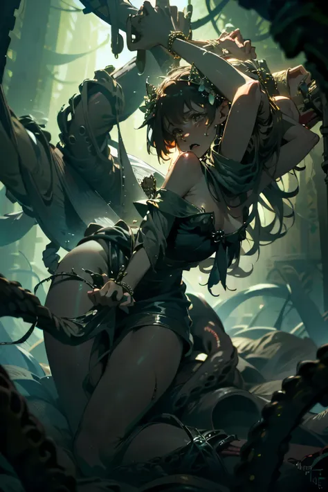  ((best quality)), ((masterpiece)), (detailed), 1 fairy girl, off-shoulder sweater, a fairy, fairy girl, winged pixie girl, girl fairy, various different types of insect wings, small breasts, NSFW，Covered with tentacles, encoiled by tentacles, Tentacles ar...