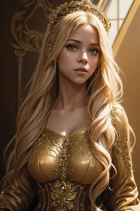 36k, portrait Shakira, 45 years old, wearing breasts bee costume, against the background of Versailles, character portrait, 8 9 9 0 s, long hair, intricate, elegant, highly detailed, digital painting, artstation, concept art, smooth, sharp focus, illustrat...