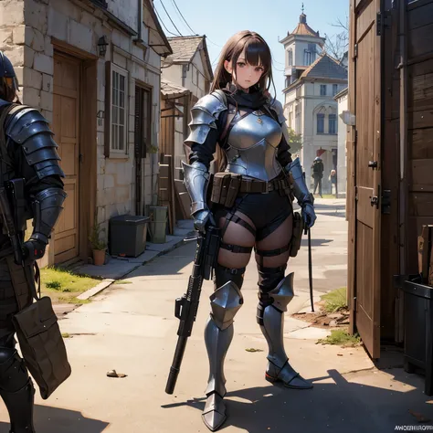 Tactical knight, light armor, tactical equipment, tactical straps, leather equipment, tactical accessories, knight accessories, 1girl, tactical armored boots, comunicator