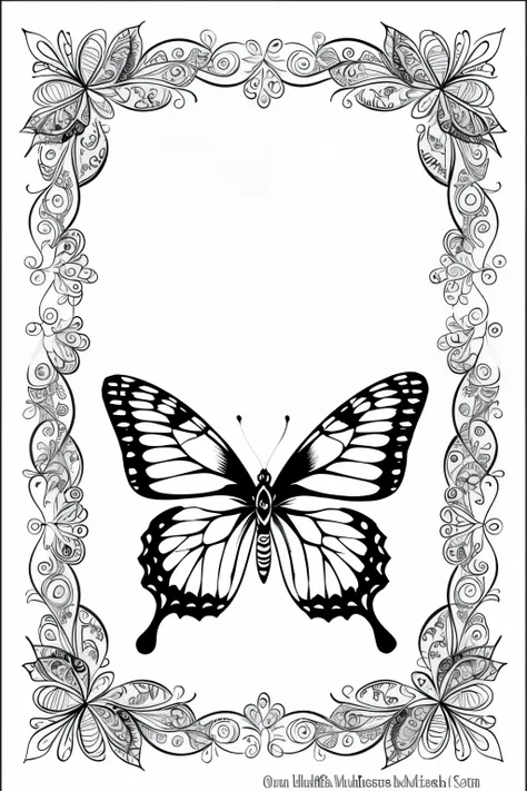 ((best quality)), ((masterpiece)), (detailed), line art for coloring, combine beautiful butterflies with intricate paisley designs
