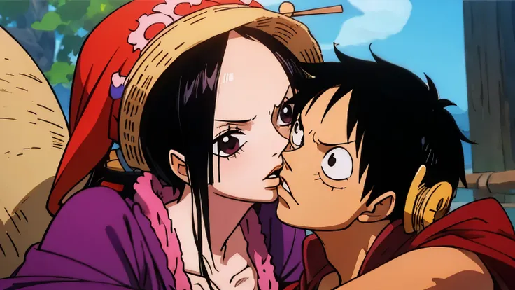 luffy giving boa hancock a kiss