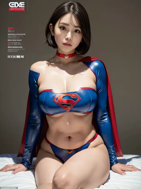 masterpiece、Rubber Supergirl Costume、Short Hair、Hospital operating table、Crisis situation、Big and ample breasts、looking at the camera、Shiny、Off the shoulder、choker、Long sleeve、exy poses to seduce、Sweaty skin、Model body type、Alluring、charm、Enchanting、Abused...