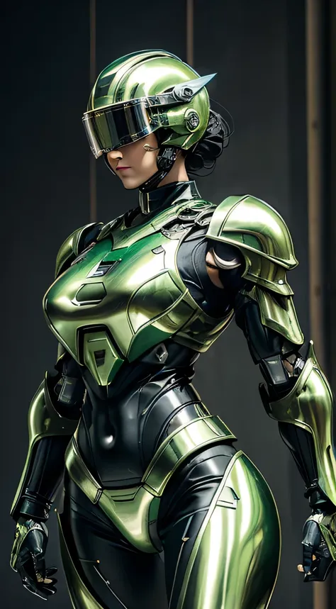 Female Robocop Solo、Bright outdoors、strong light source、8k, high quality, masterpiece, 最high quality, Crisp contrast、Very detailed、Full body armor、Very large armor、Helmet covering the head、Clear photos、The eyes are hidden by thin, translucent straight gogg...