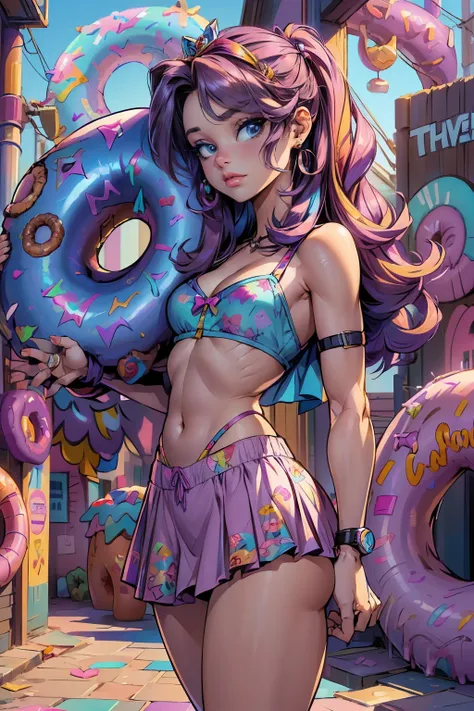 (La Best Quality,A high resolution,Ultra - detailed,actual),Ariana Grande in a purple skirt and a pink top in an alley , Violet Myers, Alex Yanes and Lisa Frank, Lisa Frank Style, sweet girl, purple outfit, beautiful dolphin, Lisa - Frank, promotion still,...