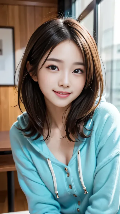 Masterpiece、Best Quality、Illustration、 Super detailed、Fine details、 High resolution、8K Denden Wallpaper、Perfect dynamic composition、Cute 19 year old college student、Sweet girl、Detailed beautiful face、Detailed cute eyes、Textured skin、A modest smile、Short Ha...