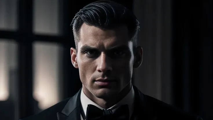 A well-dressed man with a confident, attractive, and intimidating posture, detailed face, dramatic lighting, cinematic composition, award-winning digital art, high-end fashion, chiaroscuro, moody, dark and intense atmosphere, 8k, photorealistic, hyper-deta...