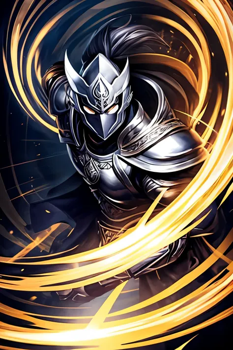 Silver male masked warrior overflowing power