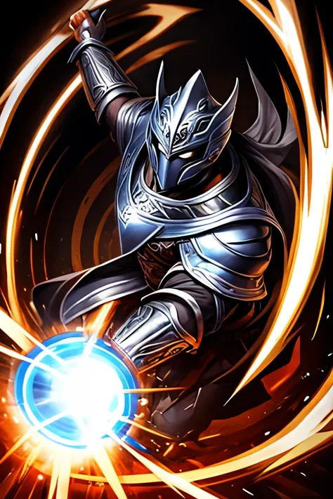 Silver male masked warrior overflowing power